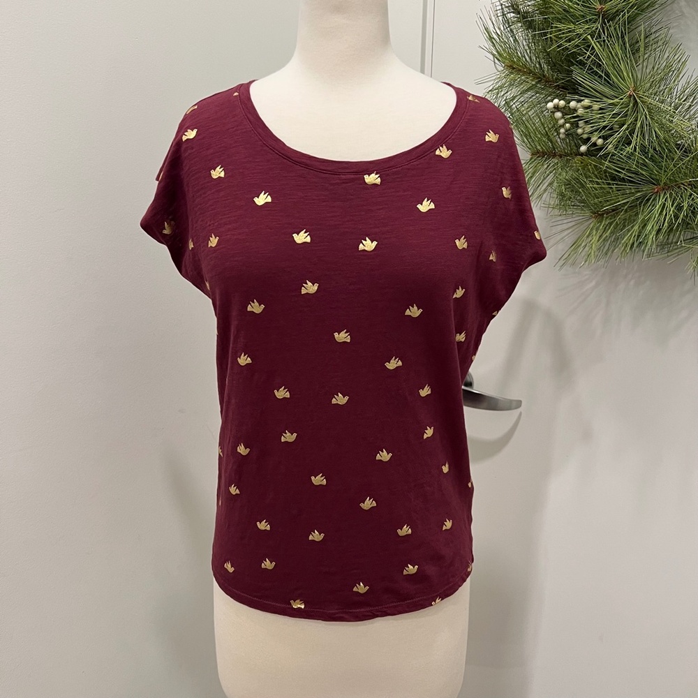 Boden Top, Size S, Maroon with Gold